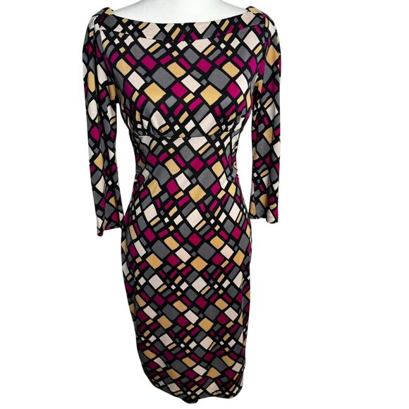DIANE VON FURSTENBERG Size 8 100% Silk Pink Geometric Print Colorful‎ Midi Dress - Picture 4 of 9